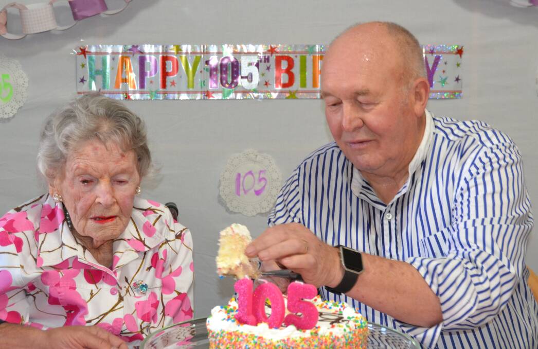 GUEST OF HONOUR: Eunice Pellow and her son Ian at her early 105th birthday celebration on Friday.