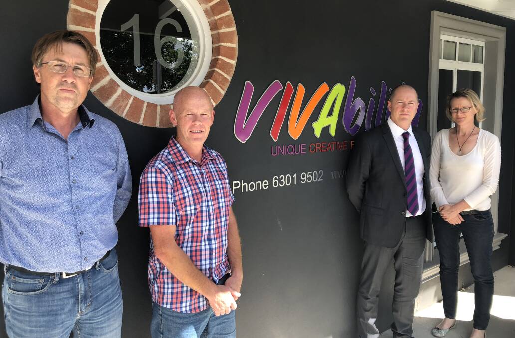 NEW SKILLS: Vivability support workers Brad Hargans and Greg Davis, CEO Nick Packham and support worker Sarah Matthews. Photo: SUPPLIED