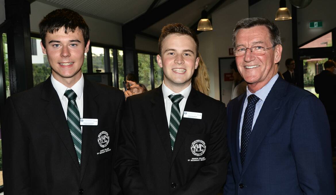 SMILES: Year 11 achievers Joshua McInerney and Lachlan Smith of Kelso High Campus with mayor Gary Rush. 020617achiever5