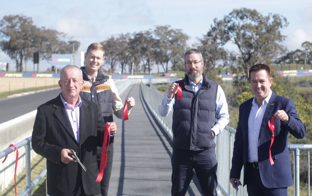 HIGH POINT: Bathurst mayor Bobby Bourke, Triaxial Consulting's Rawdon Stanford and Jim Disher and Bathurst MP Paul Toole at the official opening of the boardwalk. Photo: BRADLEY JURD
