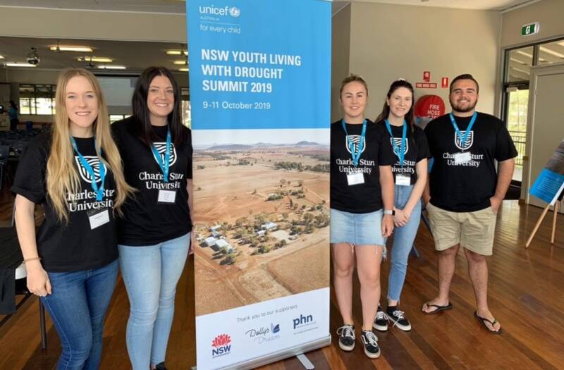 IDEAS: Charles Sturt social work students Maddie Rusconi, Meg Thompson, Courtney Ramsay, Alyssa Hann and Ethan Gordon attended the UNICEF Youth Drought Summit.
