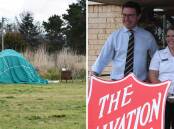 Living in a tent in Bathurst (file picture) and (right) federal Nationals leader David Littleproud with Andrea Wayman in Dubbo (picture by Tom Barber).
