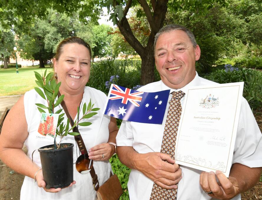 FLASHBACK: Jodie James and her husband Glanmor Terry James, who became a citizen on Australia Day last year. Photo: CHRIS SEABROOK 012621citz1