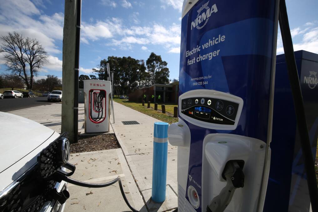 FILL IT UP: A car uses the NRMA fast charger at the Bathurst Visitor Information Centre. Photo: PHIL BLATCH