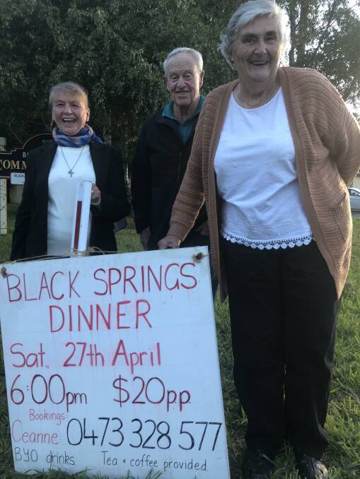 Karel Hogan, Leon Dwyer and Janet Dwyer outside the hall at Black Springs.