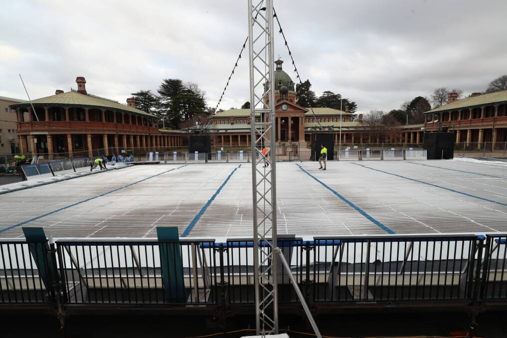 COLD COMFORT: The ice rink coming together before the Bathurst Winter Festival kicked off last weekend.