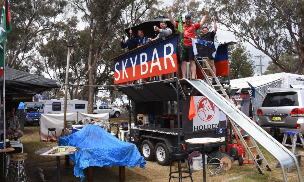 WAITING GAME: One of the more elaborate camps in McPhillamy Park during last year's Bathurst 1000. The sale of campground tickets for this year's event has been put on hold.