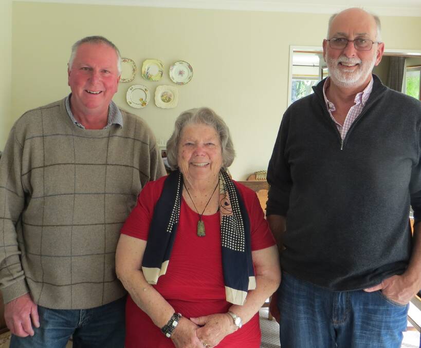 EMOTIONAL: Bathurst woman Patricia Colley with Barrie and Kevin Mallon of Christchurch, New Zealand. Ms Colley travelled to New Zealand for a family reunion initiated by a new World War Two book.