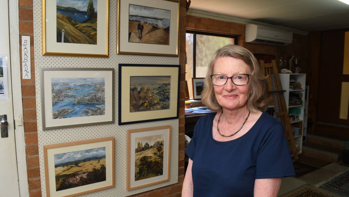 IN THE STUDIO: Artist Barbara Holmes with a selection of her works during the Bathurst Arts Trail weekend in January. Photo: CHRIS SEABROOK 010718carts4