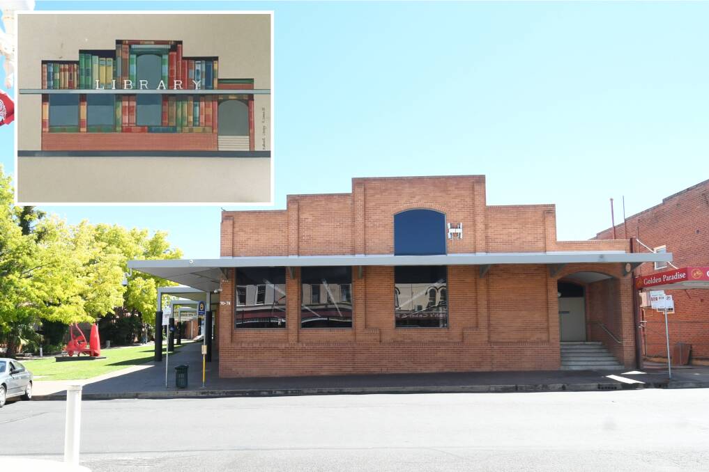 SUGGESTION: French artist Hugues Sineux has come up with a sketch (inset) that could bring some life to the front of the Bathurst Library building. 
