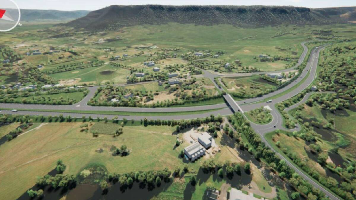 An artist's impression of the Coxs River Road upgrade and duplication of part of the Great Western Highway.