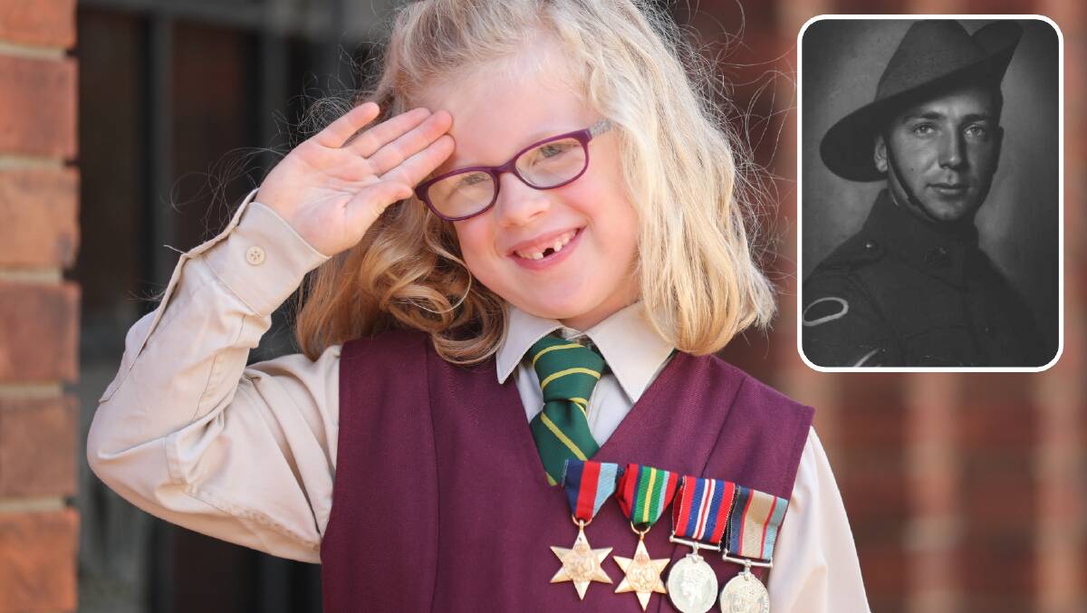 PROUD: Audrey Kelly will wear her great-great-uncle's medals during Anzac Day. INSET: Norman Rafferty. Main photo: PHIL BLATCH 