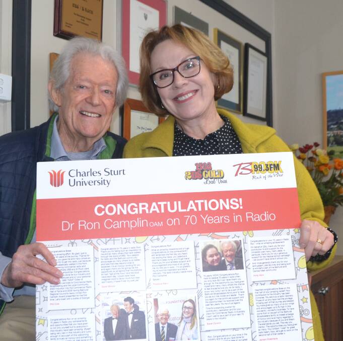 MILESTONE: Ron and Stephanie Camplin at the celebration held this week to mark Mr Camplin's 70 years in radio.