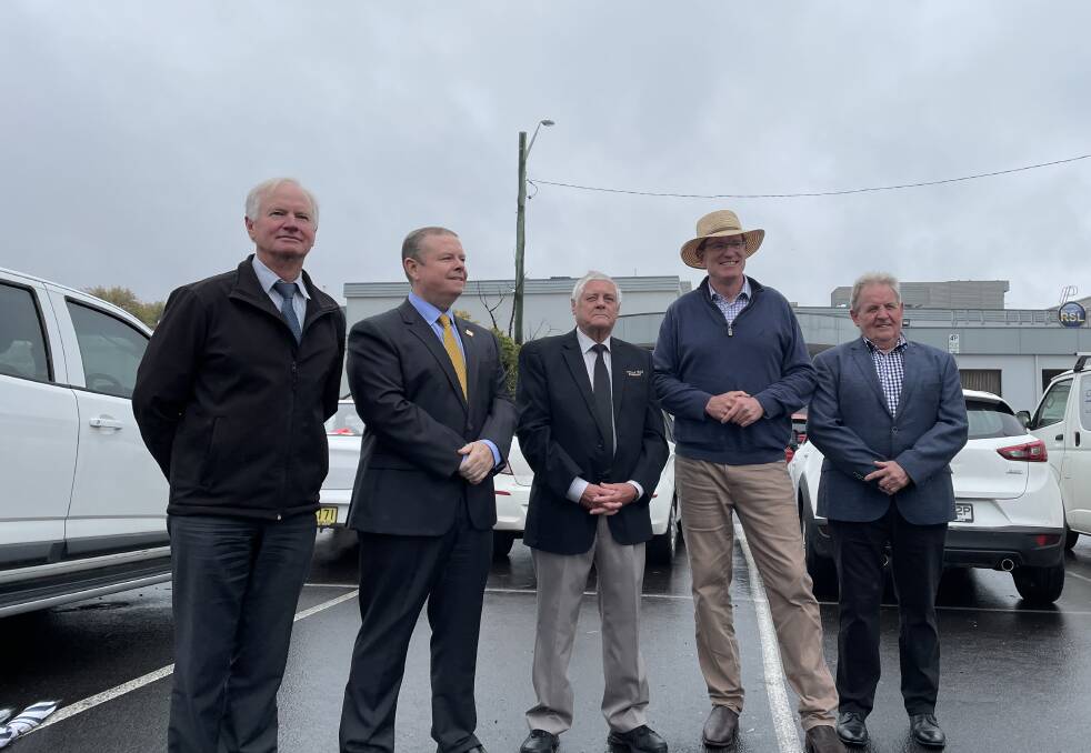 COMMITMENT: Bathurst Regional Council's environmental, planning and building services director Neil Southorn, Bathurst RSL Club CEO Peter Sargent, president Ian Miller, Member for Calare Andrew Gee and mayor Robert Taylor at Mr Gee's press conference.