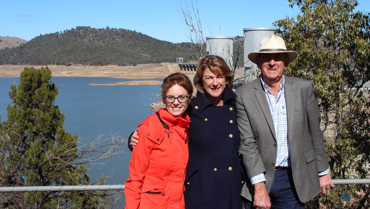 DAM RIGHT: Cowra mayor Bill West with Member for Cootamundra Steph Cooke and Minister for Water, Property and Housing Melinda Pavey in 2019. 