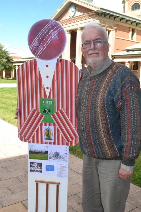 CRICKET DEVOTEE: Former Wisden Australia editor Warwick Franks, who is a Bathurst Living Legend, with the artistic likeness created for him during a Bathurst bicentenary event in 2015.