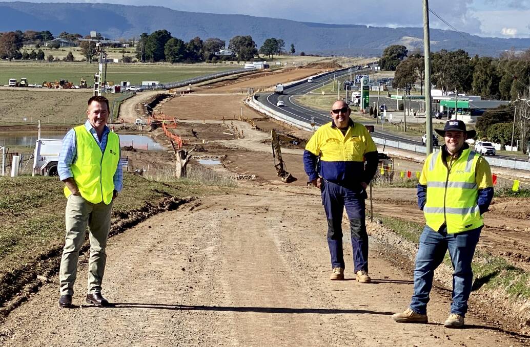 SITE SEEING: Member for Bathurst Paul Toole with Terry James and Luke McDermott at the $45 million highway upgrade at Raglan.
