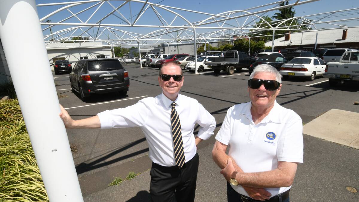 Bathurst RSL general manager Peter Sargent and president Ian Miller pictured when the RSL bought the old Clancy Motors site in 2019.
