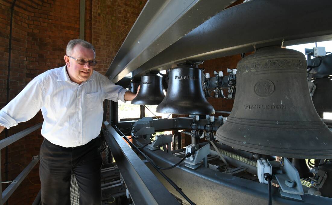 BELL CURVE: Bathurst Regional Council engineering director Darren Sturgiss inside the Carillon, which will soon have a clavier installed. Photo: CHRIS SEABROOK