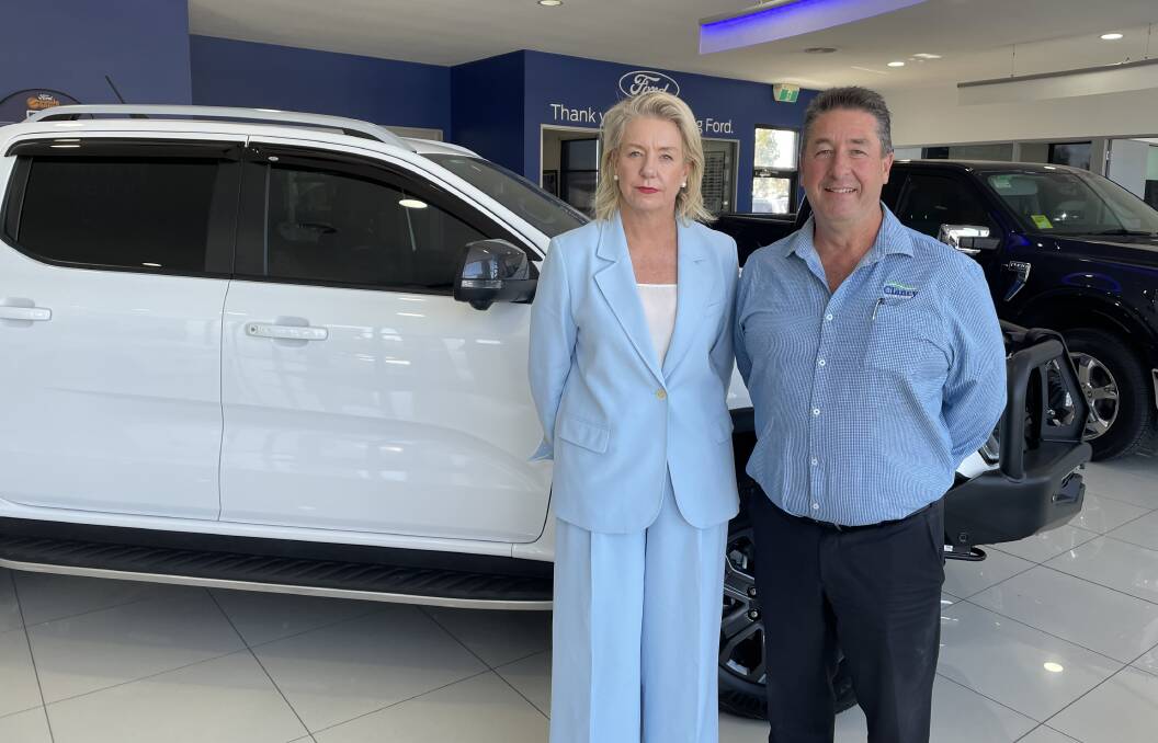 Senator Bridget McKenzie and Clancy Motors dealer-principal Michael Pentecost during Ms McKenzie's visit to Bathurst.
