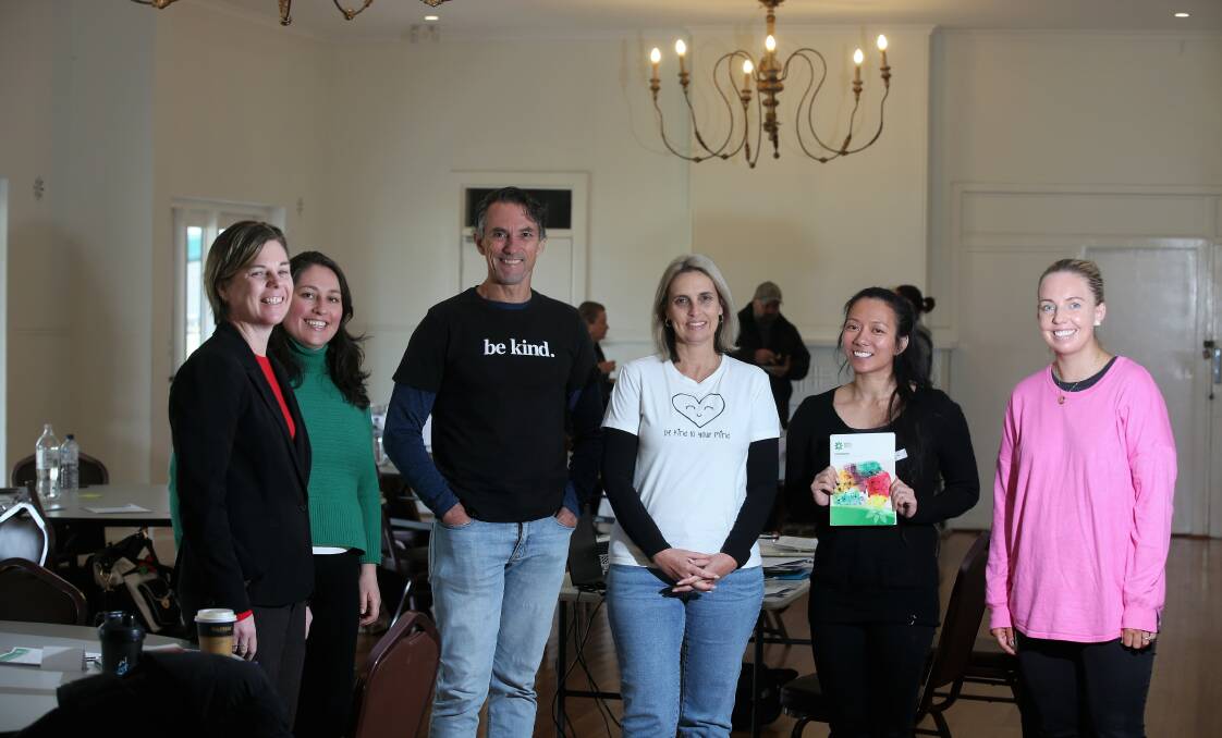 LEARNING EXPERIENCE: Mel Sullivan, Monique O'Rourke, Anthony Hayes, Danielle Hayes, presenter Whitney Lee (from Neami National) and Jami-Lee Single at this week's course. Photos: PHIL BLATCH