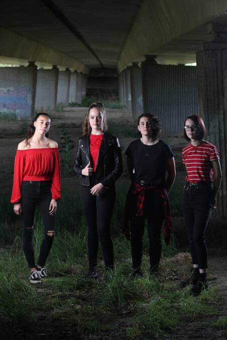 ROCK ON: Sweet Revenge, Ella McPhillamy, Belle Whitwell, Jenna Orpwood and Zoe Bunyan, will be playing at the Party in the Park. Photo: PHIL BLATCH 120818pbsweet1