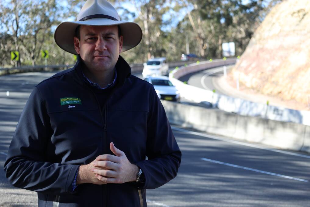 NSW Nationals Upper House MP Sam Farraway beside one of the closed lanes on the Great Western Highway late last year.