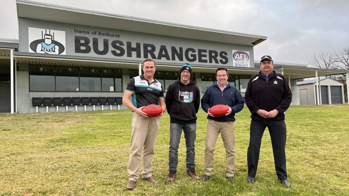 Member for Bathurst Paul Toole (second from right) with James King, Tony Fisher and David Flude from Bathurst Bushrangers. 
