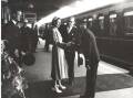 FLASHBACK: The Queen shakes hands with station master Louis Le Breton at Bathurst Station as she prepares to board the Royal Train in February 1954. Photo: STATE ARCHIVES