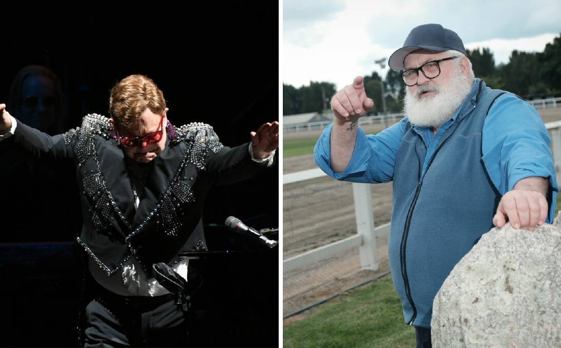 Sir Elton John at Carrington Park in January 2020 (picture by Chris Seabrook) and Bathurst Agricultural, Horticultural and Pastoral Association executive secretary Brett Kenworthy at the showground this week (picture by James Arrow).