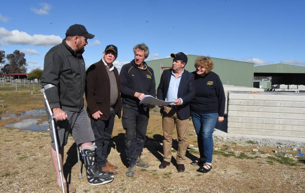 Will Armstrong, David Somervaille, Ian Reeks, Member for Bathurst Paul Toole and Roxanne Reeks at the site of the new Ecrotek Beekeeping manufacturing plant in Blayney that will employ 19 people.