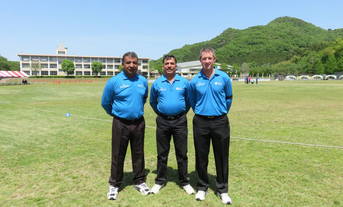TOP OFFICIAL: Bathurst's Tony Wilds, pictured right in Japan in 2017, has retained his place on the Cricket Australia National Umpire Panel.