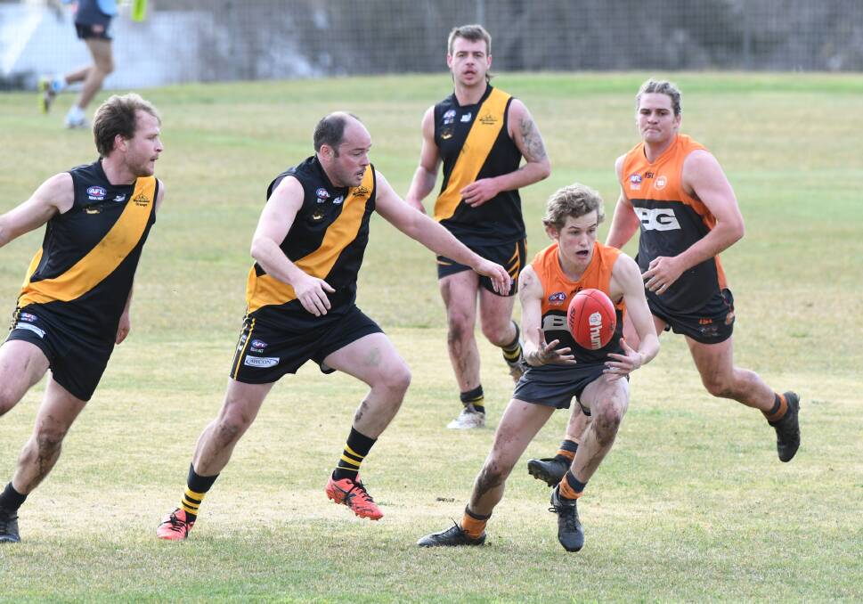The Bathurst Giants posted their first win of the AFL Central West's men's tier one competition on Saturday. Photos: CHRIS SEABROOK