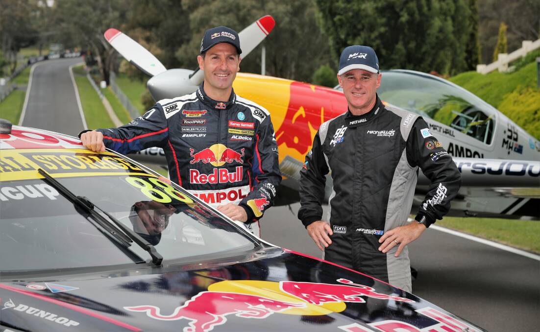 To help mark Jamie Whincup's final event as a full-time Supercars driver, in 2011 Red Bull Air Race World Champion Matt Hall made a special landing on Mountain Straight. Picture by Phil Blatch