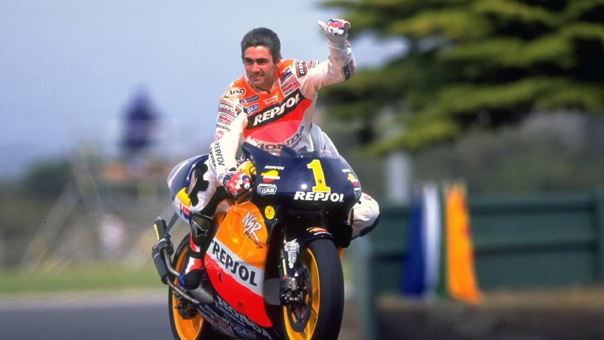 MOUNTAIN RETURN: Mick Doohan won the 1988 Australian Motorcycle Grand Prix at Mount Panorama. On Monday he will make a virtual return in the celebrity Supercars race.