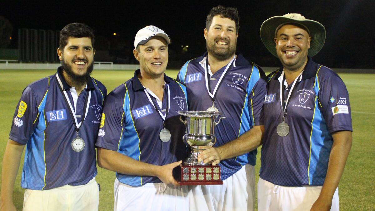 WINNERS ARE GRINNERS: Jameel Qureshi, Saints skipper Adam Ryan, Matt Fearnley and Brendon Cutmore with the Royal Hotel Cup. 
