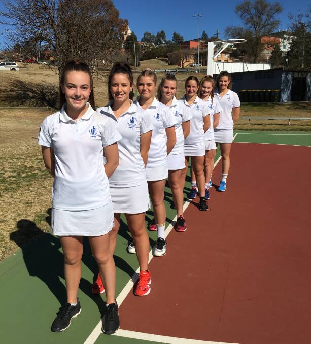 WHITE ARMY: Bathurst Netball Association umpires, from left, Tessa Welsh, Maddy Coombes, Emily Beuzeville, Katy Beuzeville, Molly Dowling, Tianna Copeland and Pearl Grimmett recently received their National C badge.