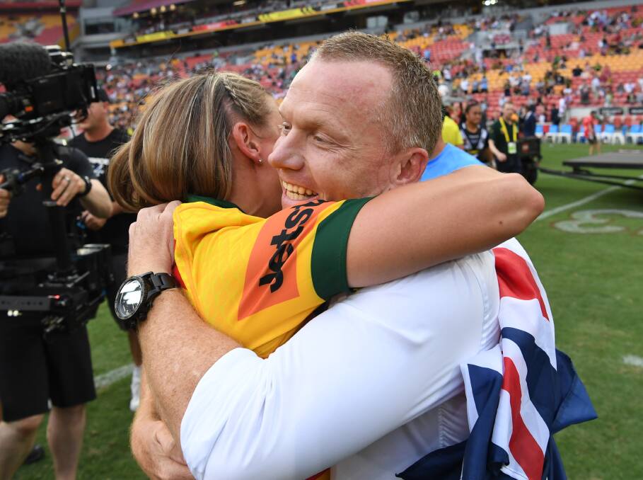 Brad Donald was delighted when his Jillaroos beat the Kiwi Ferns 23-16 in the World Cup decider. Photos: NRL Photos