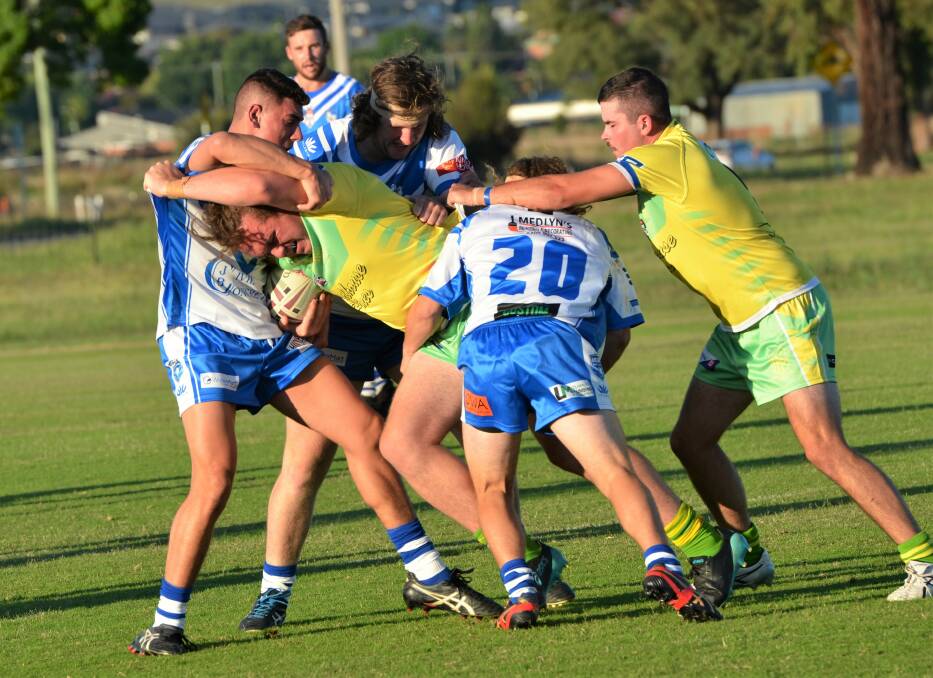 DRIVING: CYMS second-rower Patrick Duggan worked hard to make yards for his side in Friday night's Western under 21s match against St Pat's. Photo: ANYA WHITELAW