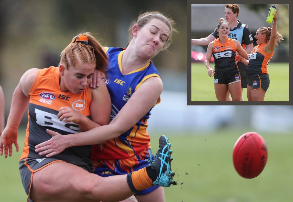 BIG PLAY: Bathurst Giants small forward Hailee Provest kicked a crucial major in the final quarter of Saturday's grand final against the Dubbo Demons. Photos: PHIL BLATCH
