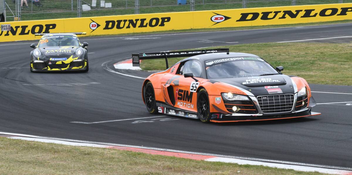 COMING ROUND THE CORNER: Brad Schumacher comes around to complete a lap at Mount Panorama in his new Audi. Photo: CHRIS SEABROOK