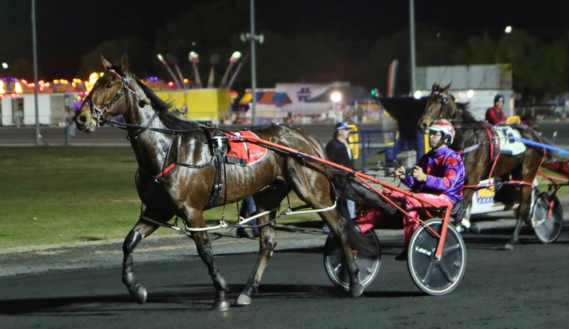 MARVELLA-OUS: Doug Hewitt steered three winners at Dubbo on Friday night, the first coming aboard three-year-old Marvella. Photo: COFFEE PHOTOGRAPHY AND FRAMING