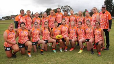 PLAYING WITH PRIDE: The Bathurst Giants women plus coaches Liz Kennedy and Mick Sloan in the special Indigenous round jerseys. Photo: CONTRIBUTED