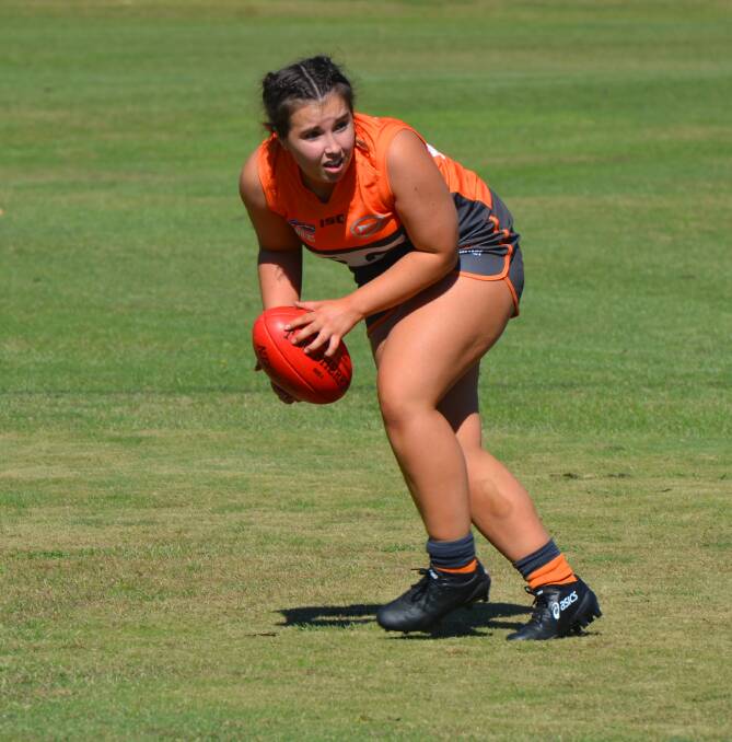 ON THE BALL: Elise Gullifer was amongst the Giants players to boot a goal in Saturday's Katrina Hobby Memorial Shield win over Orange. Photo: ANYA WHITELAW
