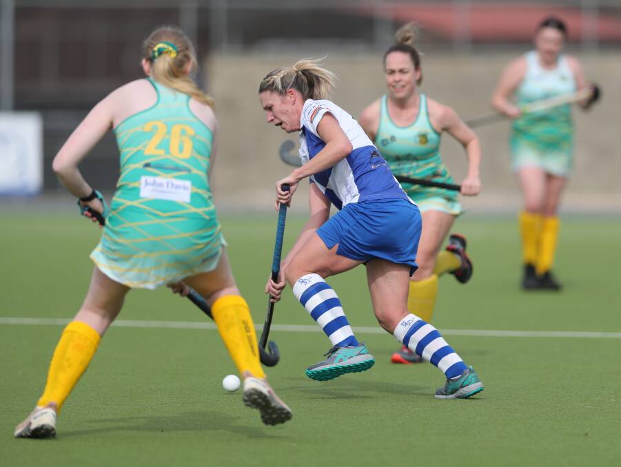 STRONG PRESENCE: Carly Hagney's passing was a feature of St Pat's 2-1 win over Orange CYMS in Saturday's Central West Premier League Hockey match. Photo: PHIL BLATCH