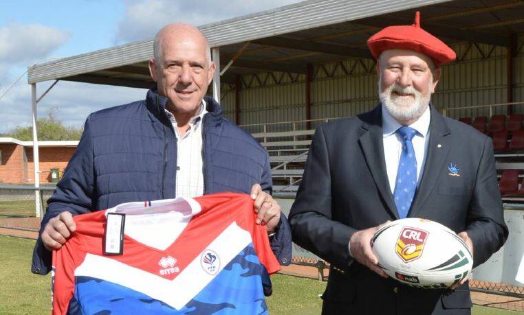 GETTING CLOSE: International Rugby League Development Manager and father of Jason Baitieri, Tas Baitieri, with Parkes Mayor Ken Keith OAM at Jock Colley Field earlier in the year.