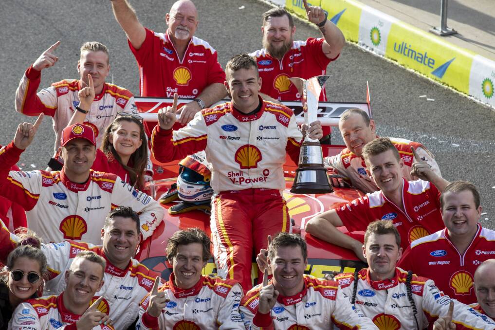 BIG YEAR: Scott McLaughlin was presented his championship trophy, his third in succession, after the Bathurst 1000.
