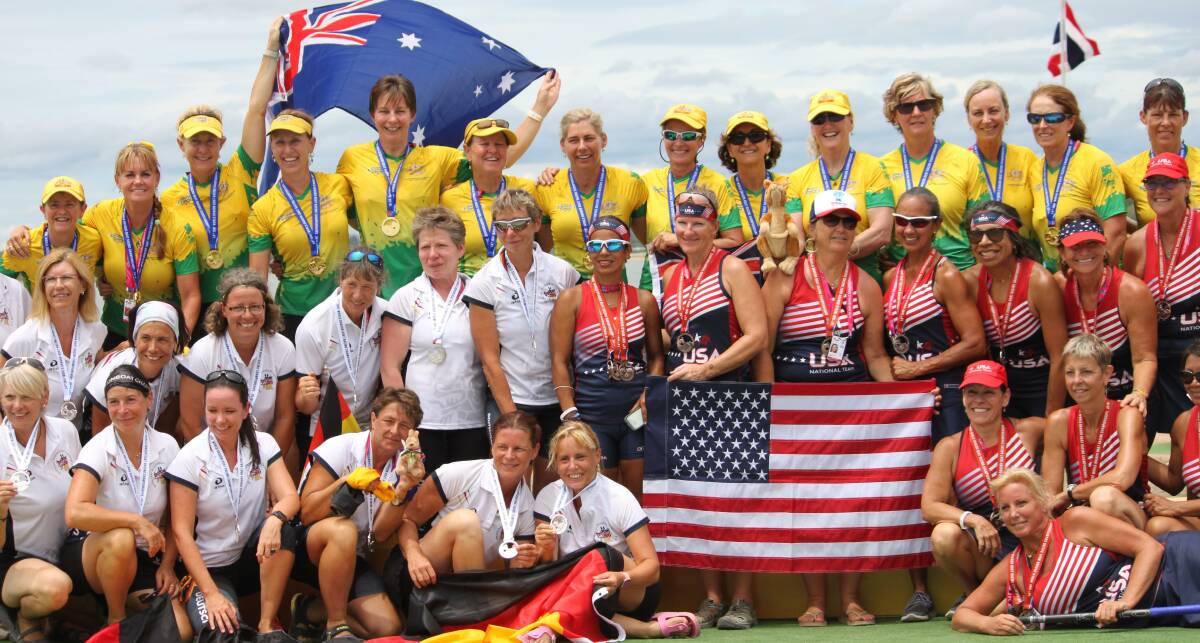 PODIUM: Shona Stewart and her fellow Auroras celebrate alongside crews from Germany and the United States. Photo: CONTRIBUTED