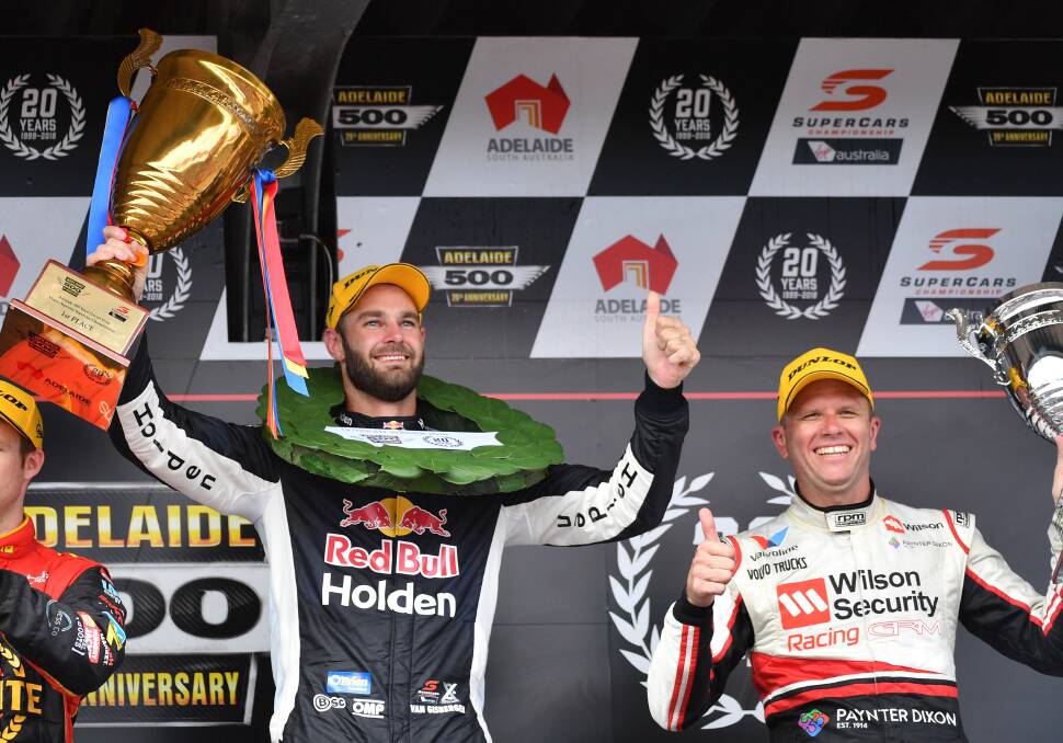 NEW PARTNERSHIP: They've shared a podium before and now Garth Tander (right) will partner Red Bull Racing star Shane van Gisbergen at this year's Bathurst 1000. Photo: AAP