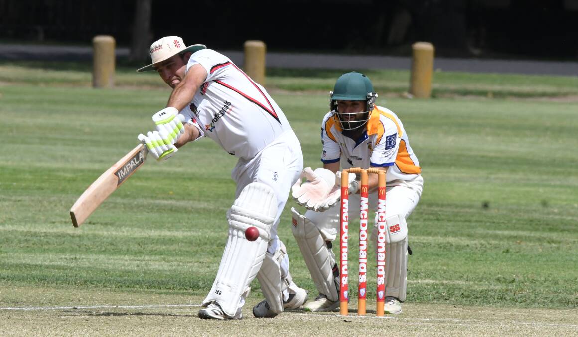 OPENING UP: Bathurst City skipper Joey Coughlan punches one through midwicket against Rugby Union. Photo: CHRIS SEABROOK